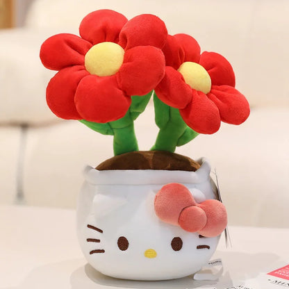 23CM Hello Kitty Plush Toy – Soft Stuffed Animal with Flower Bouquet, Perfect Christmas, Birthday & Graduation Gift