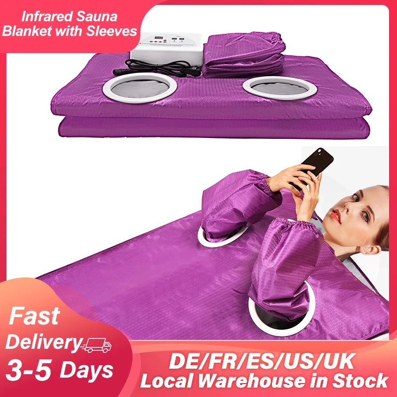 Purple Sauna Blanket with Sleeves – Slimming & Detox Thermal Weight Loss Blanket for Home Spa