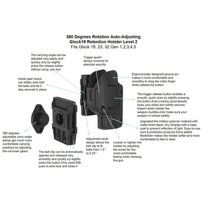 360° Rotating Tactical Holster - Universal Pistol Holder for Sig P320 SP2022 P226 Beretta PX4 Glock 17 19 23