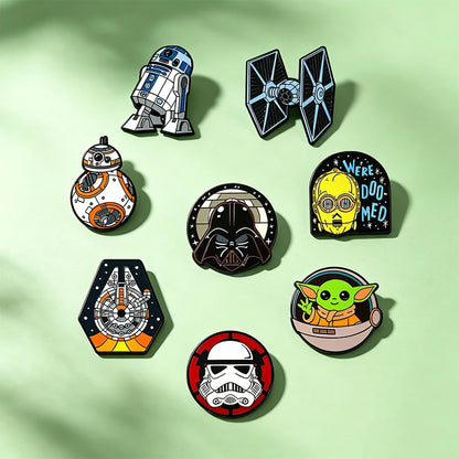8-Piece Star Wars Enamel Brooch Set - R2-D2, BB-8, Darth Vader, Stormtrooper, and TIE Fighter Metal Pins for Backpacks and Accessories