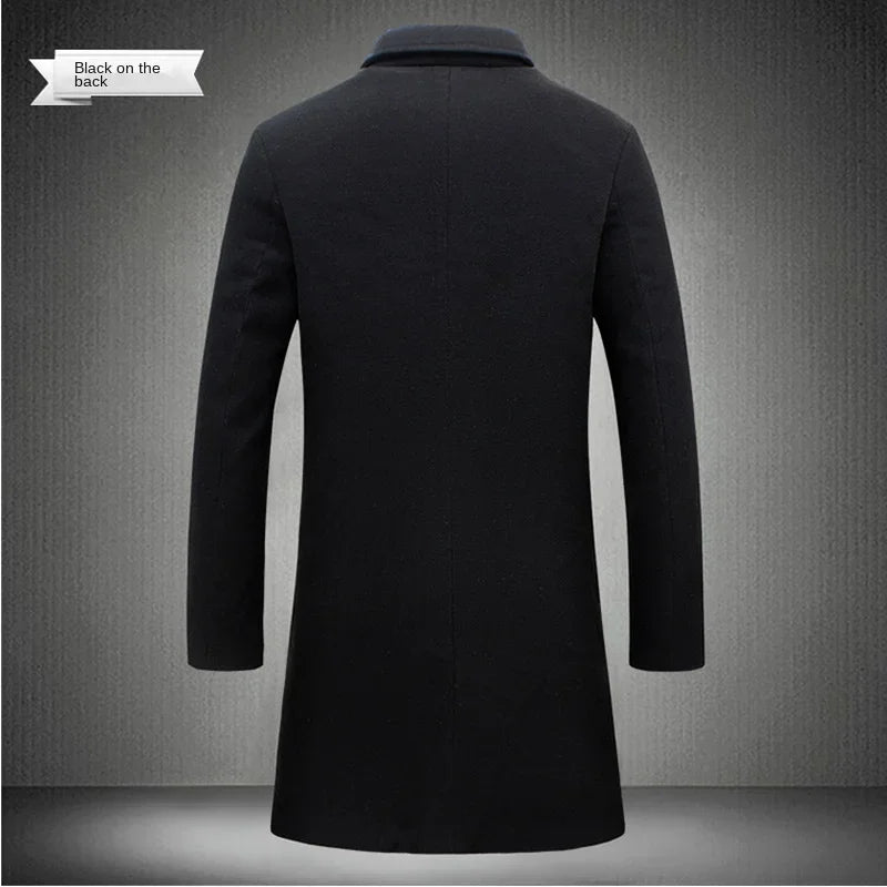 2024 Spring Autumn Men's Slim Windbreaker Jacket - Long Cotton Coat, Wool Blend, Pure Color, Casual Business Fashion