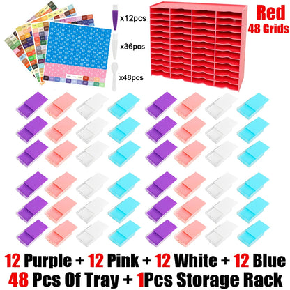 HOMFUN 5D Diamond Painting Tray Kit – 12/24/48 Slots with Storage Rack Organizer for Drill Plate Accessories