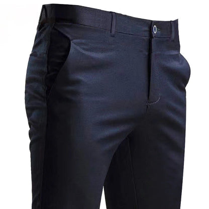 Men's Stretch Suit Pants – Smart Casual Solid Color Straight Trousers | Black Full-Length Work & Dress Pants