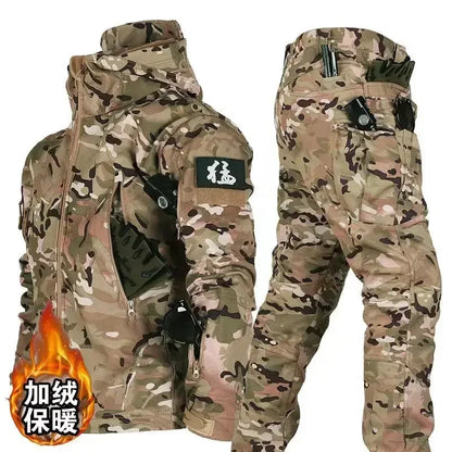 Men's Tactical Winter Set – Windproof Waterproof Soft Shell Jacket & Sharkskin Work Pants | Multi-Pocket Outdoor Suit