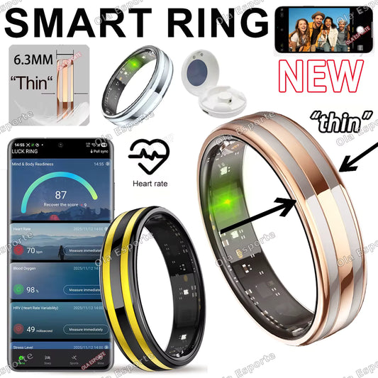 Ultra-Thin 6.3mm Smart Ring Health Monitor – Waterproof Fitness Ring with Heart Rate, Body Temperature & Sports Tracking for Men & Women
