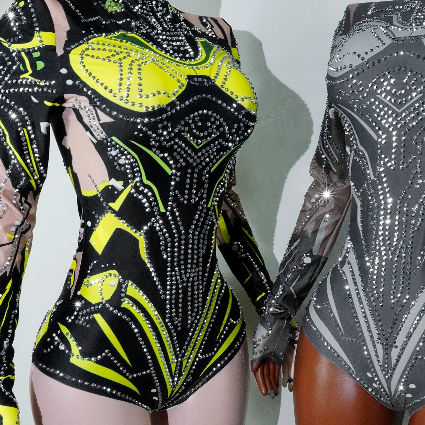 Sexy Sparkly Green Rhinestone Bodysuit – Stage Dance Costume for Party, Bar Show, Drag Queen, Cosplay & Halloween