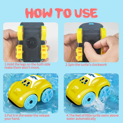 Kids Bath Water Toys - Cartoon Clockwork Amphibious Car Floating Baby Bath Toy Gift