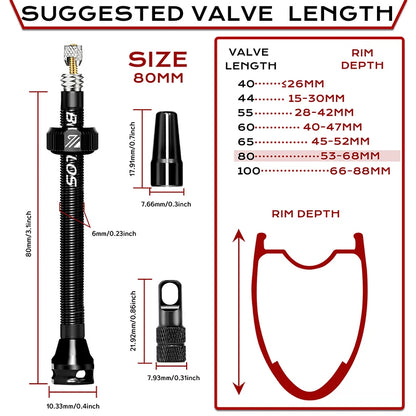BUCKLOS Tubeless Presta Valves 40–100mm — Aluminum Alloy Bike Valve Stem for Road & MTB