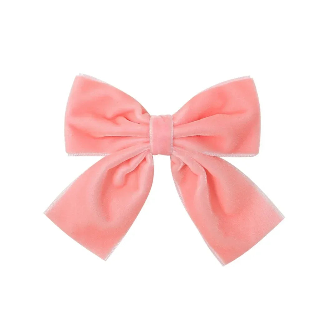 4.3-inch Velvet Bow Hair Clips for Girls – Handmade Barrettes in Black, White, Red, Pink, Blue, Yellow, Kids Hair Accessories