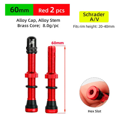 Deemount 2PCS Bicycle Tubeless Schrader Valves — Brass Core CNC Anodized MTB & Road Bike Rim Nipple