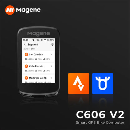 Magene C606V2 GPS Bike Computer – Touchscreen Cycling Speedometer with WiFi, Bluetooth, ANT+, Navigation, Climb & Odometer Functions