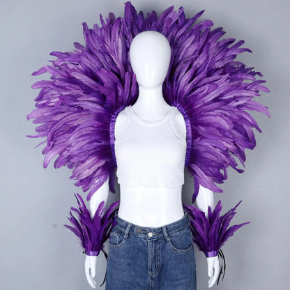 Women’s 2-Piece Feather Shawl Set - Elegant Punk-Style Cosplay Accessories for Halloween, Masquerade Balls, Parties, and Carnivals