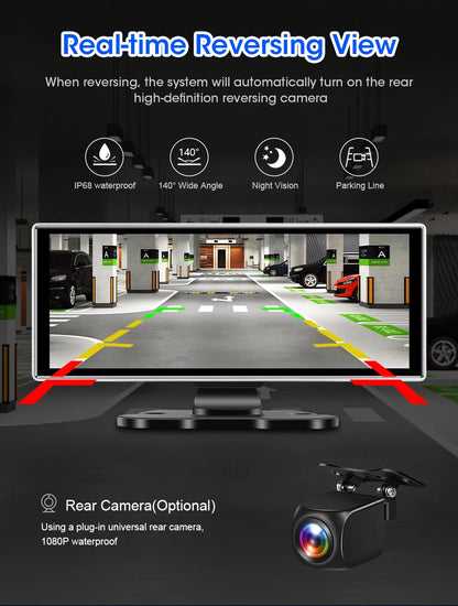 11.26" 4K Car DVR Dash Cam — Wireless CarPlay & Android Auto, Dual Lens Video Recorder with AI Screen, GPS Navigation, HD Dashboard Monitor