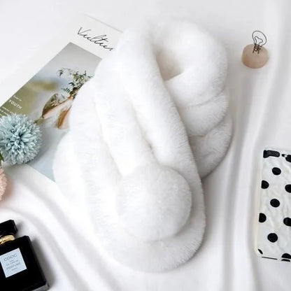 Women's New Rabbit Fur Scarf - Soft and Warm Furry Neck Warmer for Winter Casual Wear