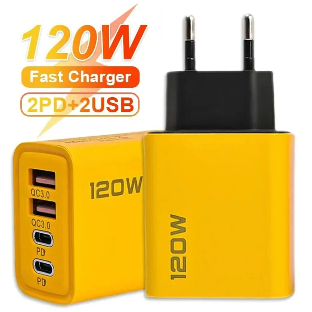 120W PD USB-C Charger - Fast Charging Mobile Phone Adapter with Quick Charge 3.0, Type C for iPhone, Samsung, Xiaomi, EU/US Plug