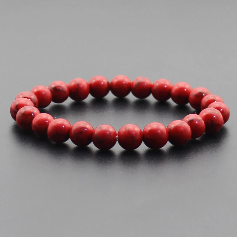 8mm Natural Stone Beaded Bracelet - Black Onyx Lava Tiger Eye Agate Quartz Chakra Yoga Energy Jewelry for Men & Women
