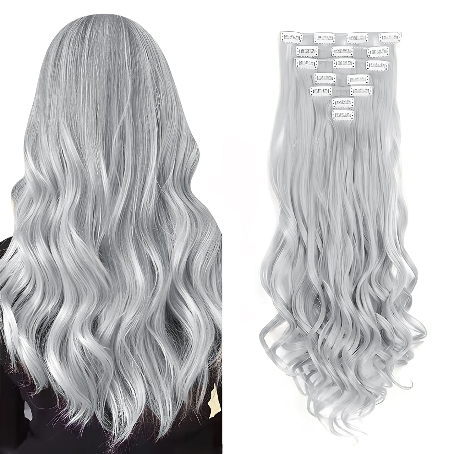 Clip-In Hair Extensions, 7-Piece Full Head 22-Inch Long Curly Wavy Synthetic Hair Extensions for Women and Girls
