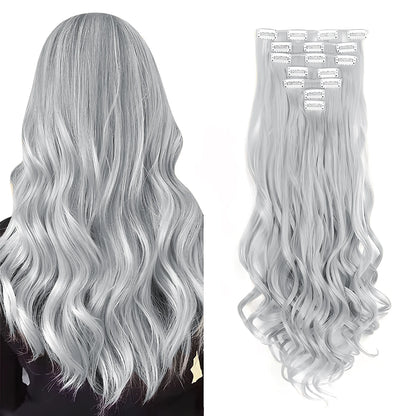 Clip-In Hair Extensions, 7-Piece Full Head 22-Inch Long Curly Wavy Synthetic Hair Extensions for Women and Girls