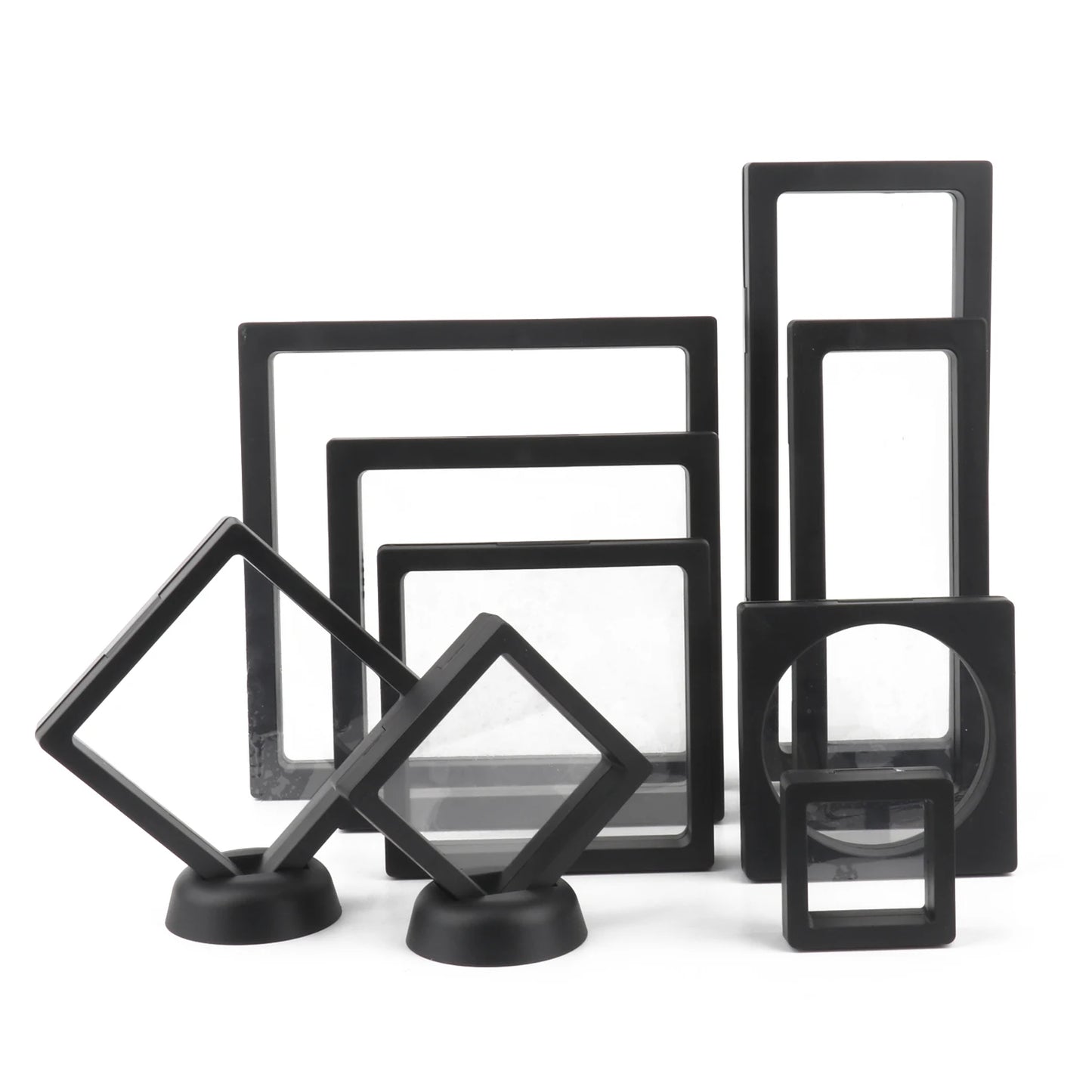 Black 3D Floating Display Case – Free-Standing Jewelry Storage for Rings, Earrings, Necklaces