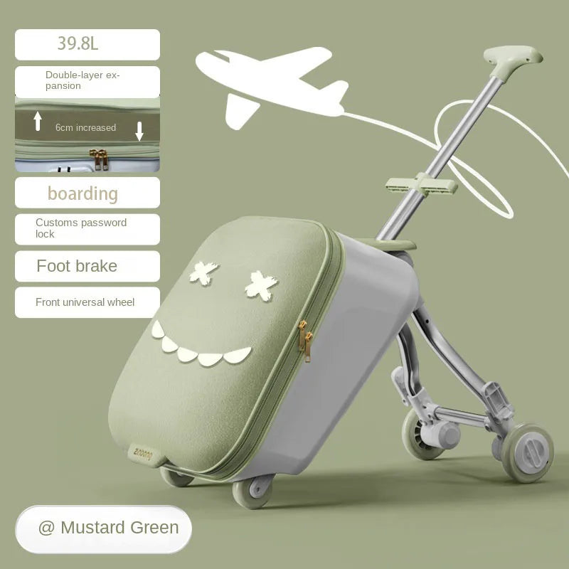 Children's Ride-On Luggage with Brake Wheels – Foldable Trolley Suitcase for Baby, Cabin Carry-On Travel Case