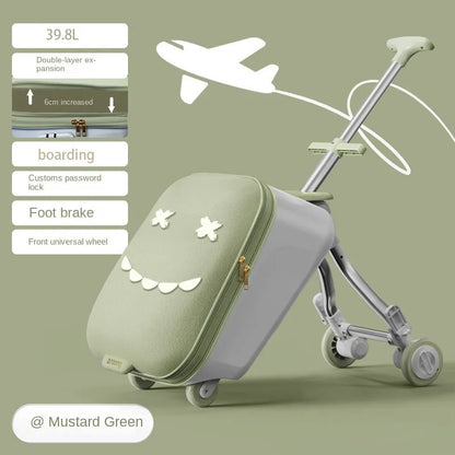 Children's Ride-On Luggage with Brake Wheels – Foldable Trolley Suitcase for Baby, Cabin Carry-On Travel Case