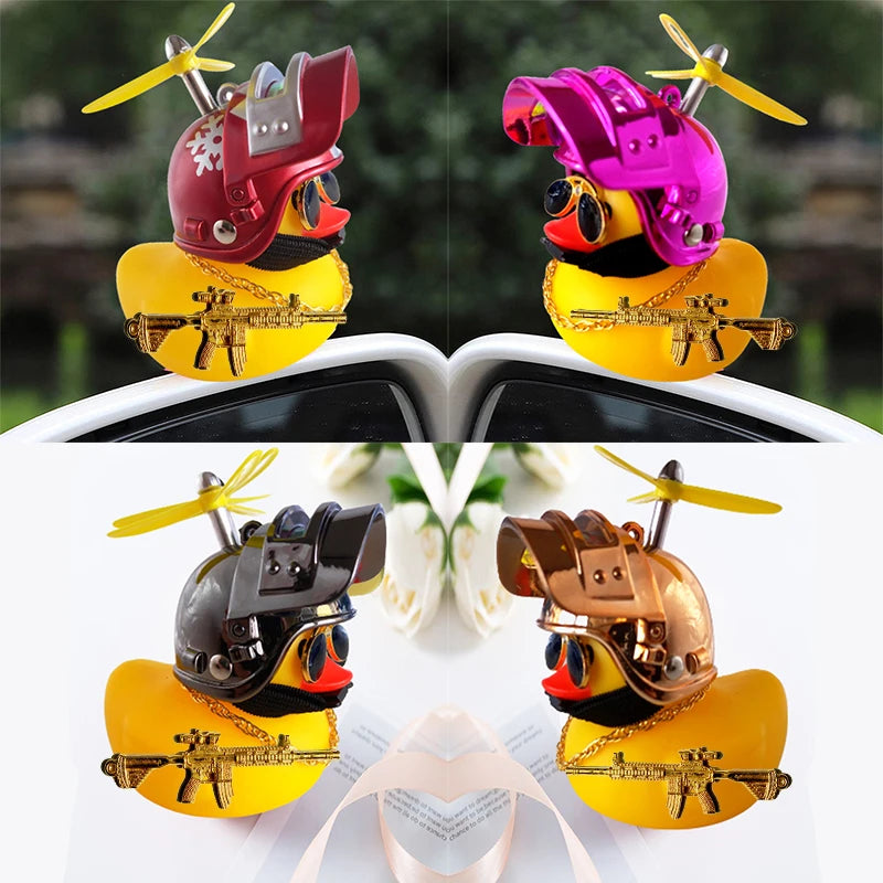 Motor Accessories Yellow Duck with Helmet – Bike and Car Decoration Without Lights – Fun Car Interior Accessory