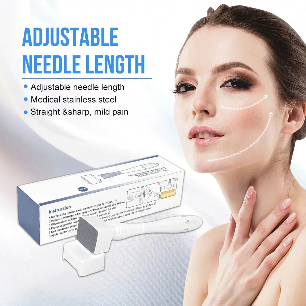 140A Derma Stamp Microneedling Face Roller Massager - Adjustable Titanium Needle Length for Skincare, Beard Growth, and Scalp Hair - Enhance Your Routine