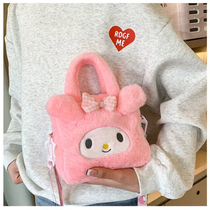 Sanrio Kawaii Plush Handbag – Kuromi, Cinnamoroll, My Melody Cartoon Anime Cosmetic & Travel Storage Bag for Women & Girls – Perfect Gift