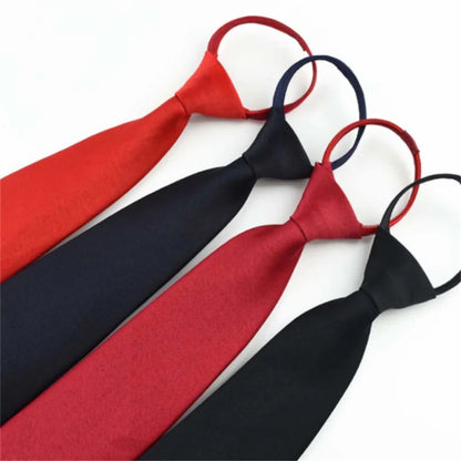 Pre-Tied Men’s Skinny Zipper Tie – 5cm Slim Necktie in Red, Black & Blue for Parties & Events