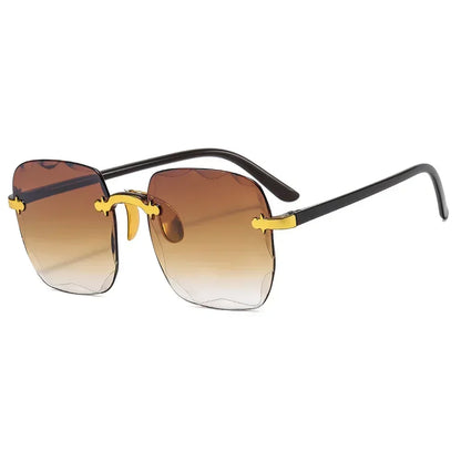Fashion Rimless Square Sunglasses for Women - Designer Gradient Frameless Sun Glasses, Stylish Mirror Shades