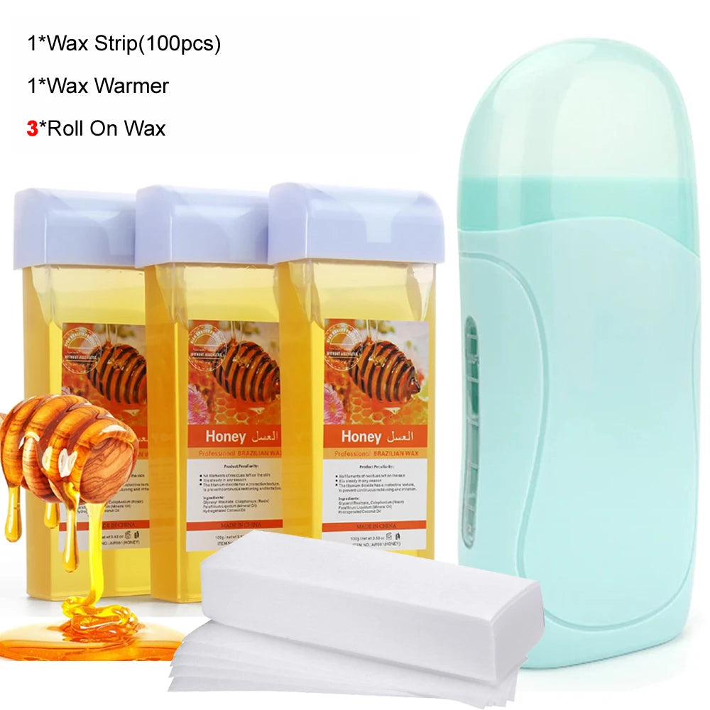 3 in 1 Roll-On Waxing Kit – Soft Wax Heater with Wax Cartridges & Strips for Hair Removal