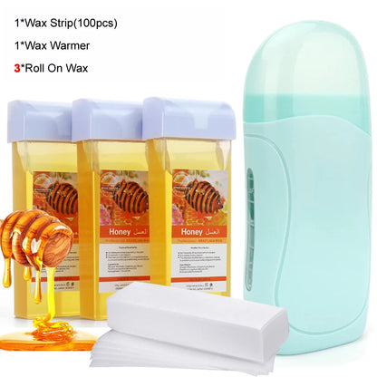 3 in 1 Roll-On Waxing Kit – Soft Wax Heater with Wax Cartridges & Strips for Hair Removal