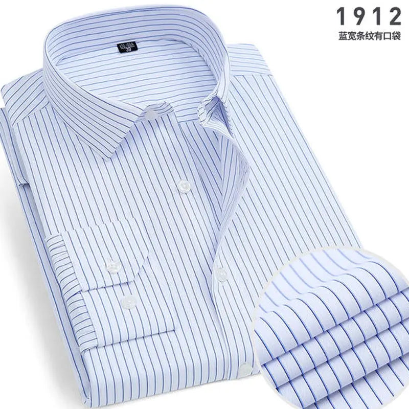 Men's Striped Long Sleeve Shirt - Slim Fit Wrinkle-Resistant Business Casual Shirt for Spring