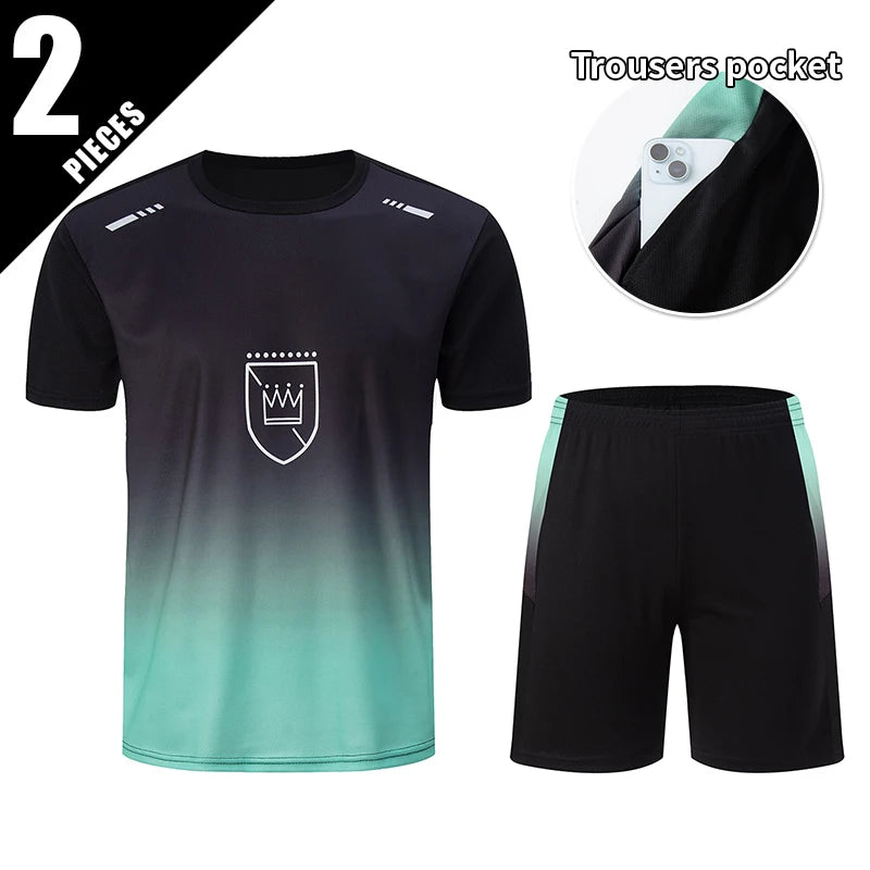 Men’s 2-Piece Summer Sports Set – Quick-Dry Breathable Short Sleeve T-Shirt & Pocket Running Shorts