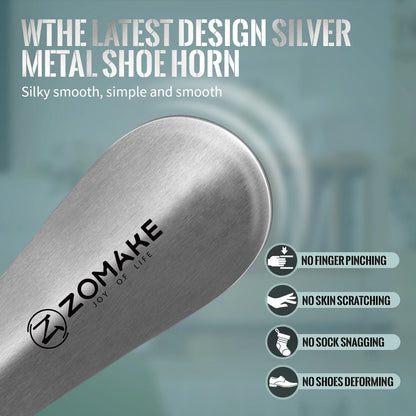 11.8 Inch Metal Shoehorn – Long Handle Stainless Steel Shoe Lifter for Seniors, Men, Women & Kids