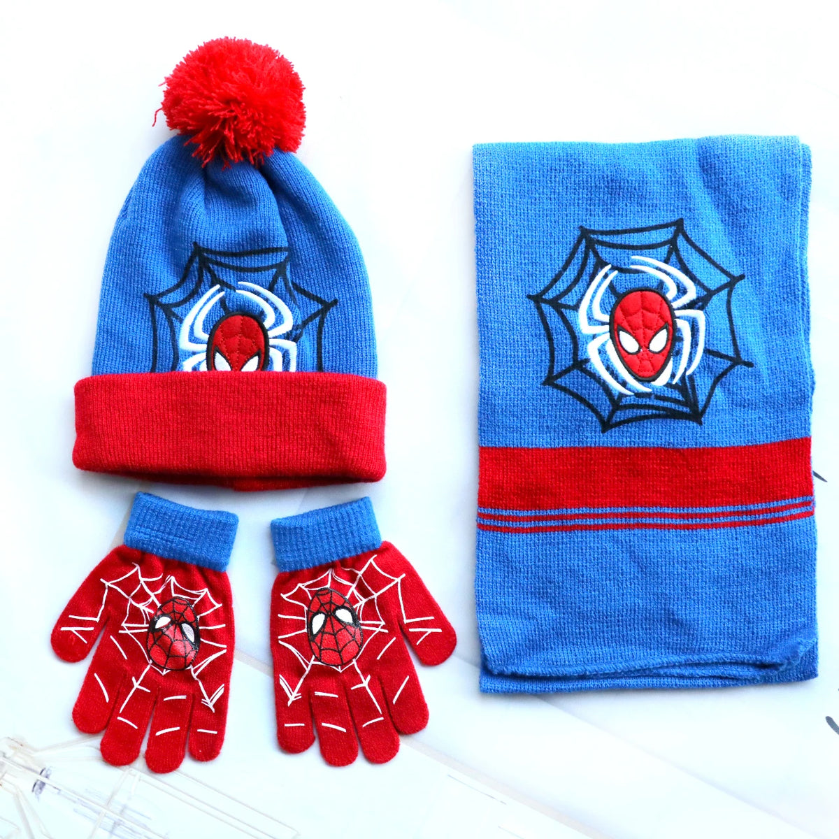 Spider-Man Cosplay Hat & Accessories - Cartoon Knitted Scarf, Warm Gloves & Christmas Cap for Boys and Girls