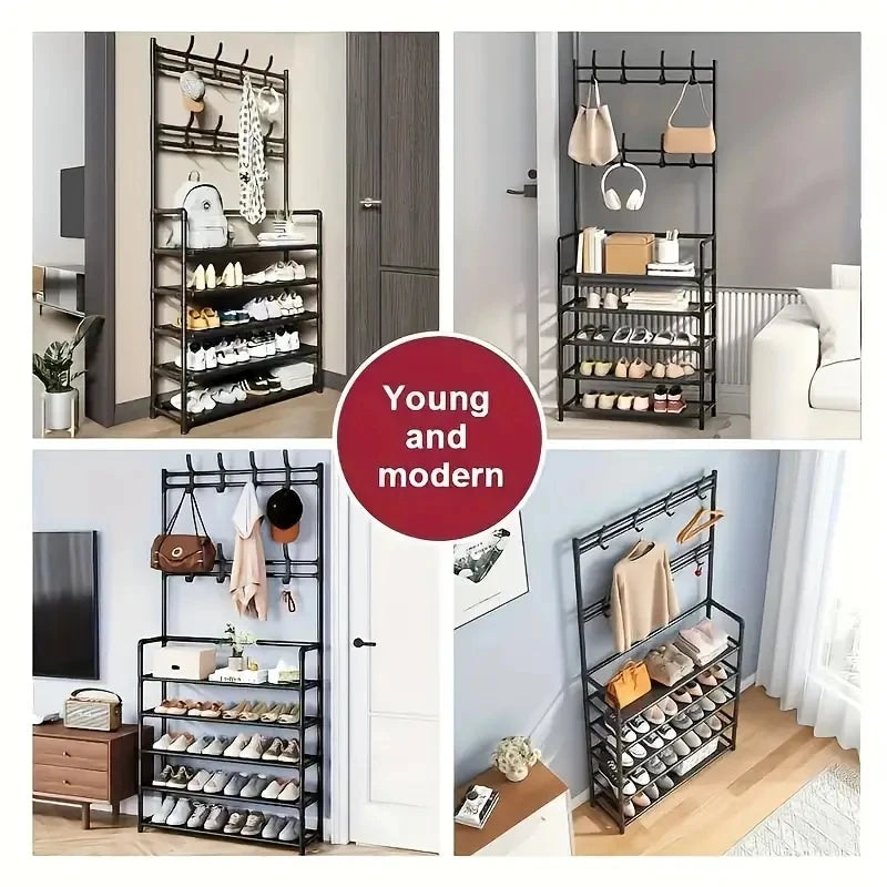 Entryway Clothes Hanger and Shoe Rack – Multi-Purpose Storage for Shoes, Jackets, Hats, Bags, and Umbrellas