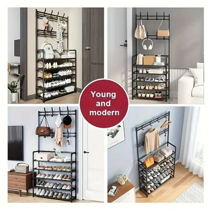 Entryway Clothes Hanger and Shoe Rack – Multi-Purpose Storage for Shoes, Jackets, Hats, Bags, and Umbrellas
