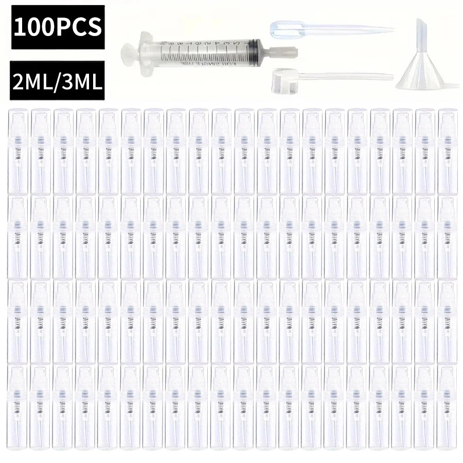 100PCS Mini Spray Bottles 2ml/3ml – BPA-Free Clear Refillable Travel Atomizer for Perfume & Cosmetics Portable Fine Mist Sprayer