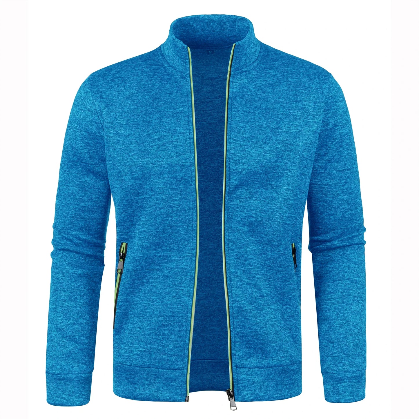 Men's Autumn Winter Zipper Sweater Jacket - Color Block Long Sleeve Slim Fit Plush Casual Warm Coat