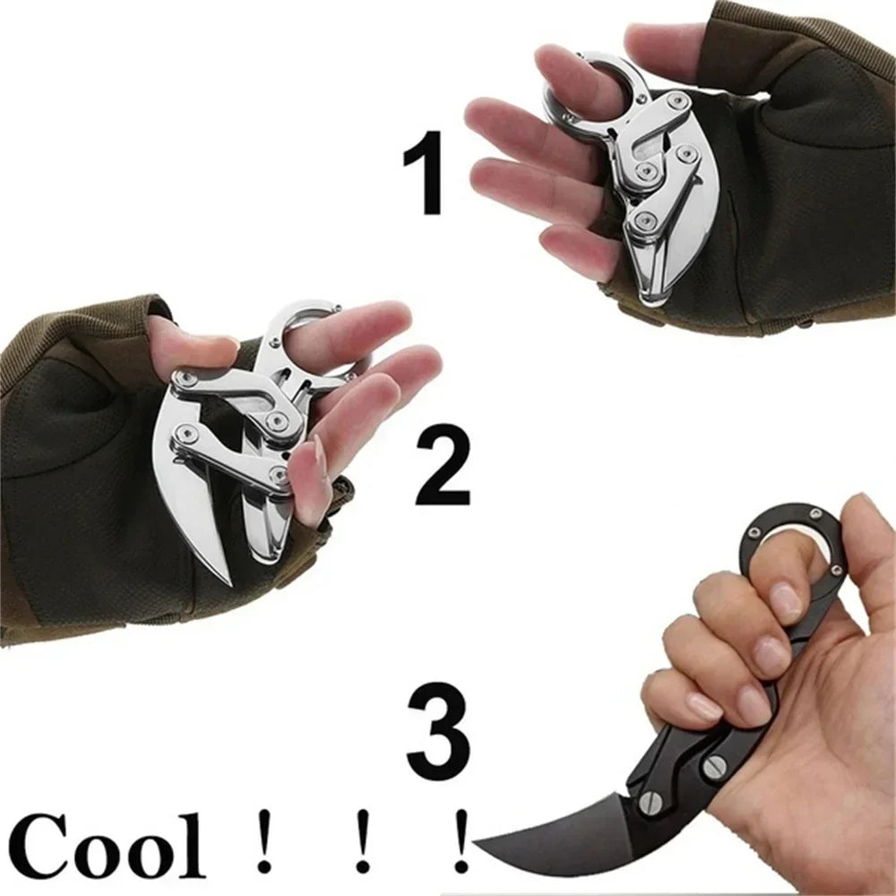 All-Steel Claw Tactical Knife – Multifunction Outdoor EDC Self-Defense Tool, Black & Silver Gift for Men