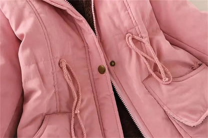 Fleece-Lined Hooded Down Jacket for Women – Warm Padded Parka, Casual Korean Streetwear Winter Coat