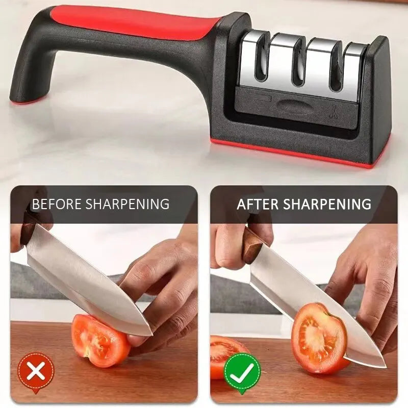 Hand-Held Multi-Functional Knife Sharpener: 3/4-Segment Household Sharpening Stone in Black