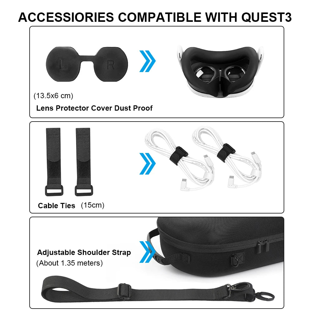 Meta Quest 3 VR Headset Hard EVA Carrying Case with Shoulder Strap – Travel Storage Bag for VR Accessories