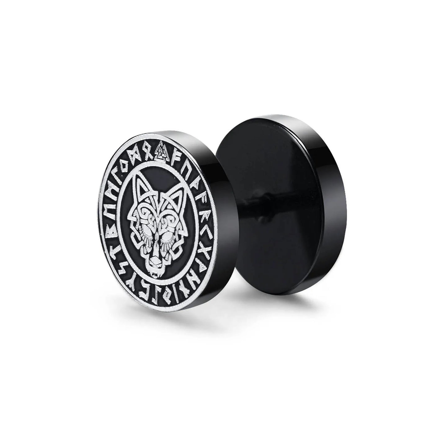Vnox Men's Viking Black Stud Earrings - Vegvisir & Norse Valknut, Cool Punk Stainless Steel Set