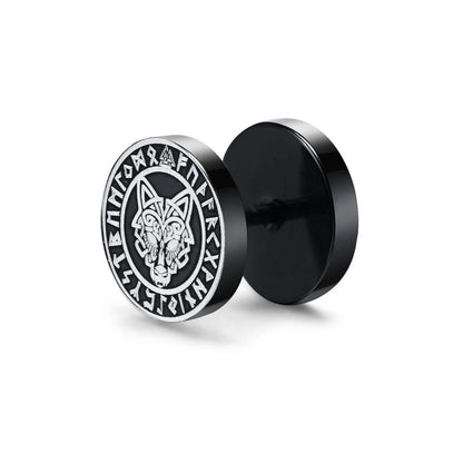 Vnox Men's Viking Black Stud Earrings - Vegvisir & Norse Valknut, Cool Punk Stainless Steel Set