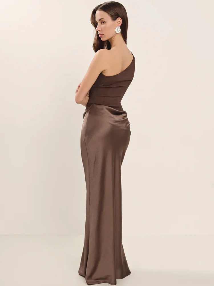 Mozision Women’s Satin Maxi Dress – Sexy Patchwork Sleeveless Backless Bodycon Evening & Club Party Dress