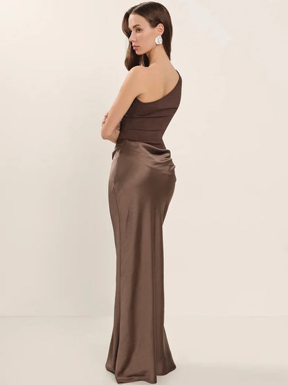 Mozision Women’s Satin Maxi Dress – Sexy Patchwork Sleeveless Backless Bodycon Evening & Club Party Dress