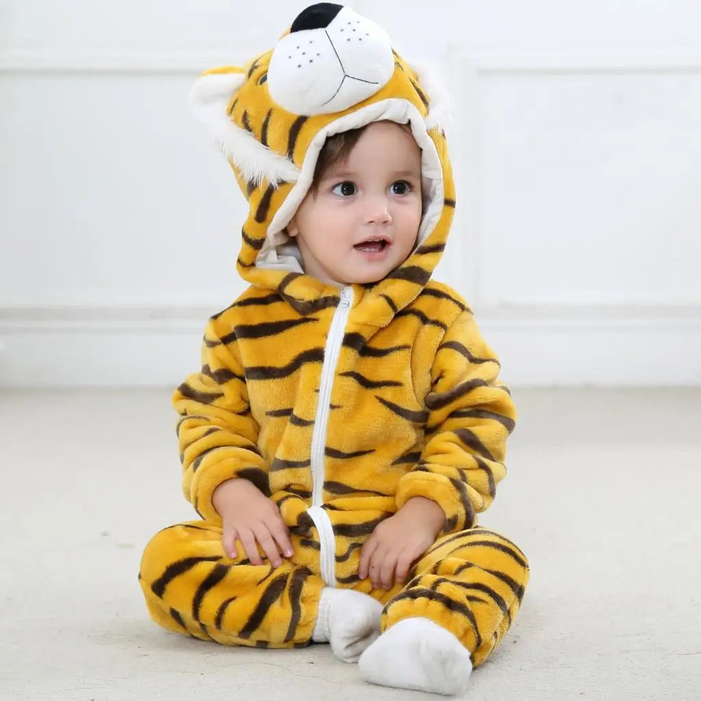 Cartoon Flannel Baby Romper – Unicorn, Rabbit & Dinosaur Pajamas, Cotton Kigurumi Jumpsuit for Boys & Girls