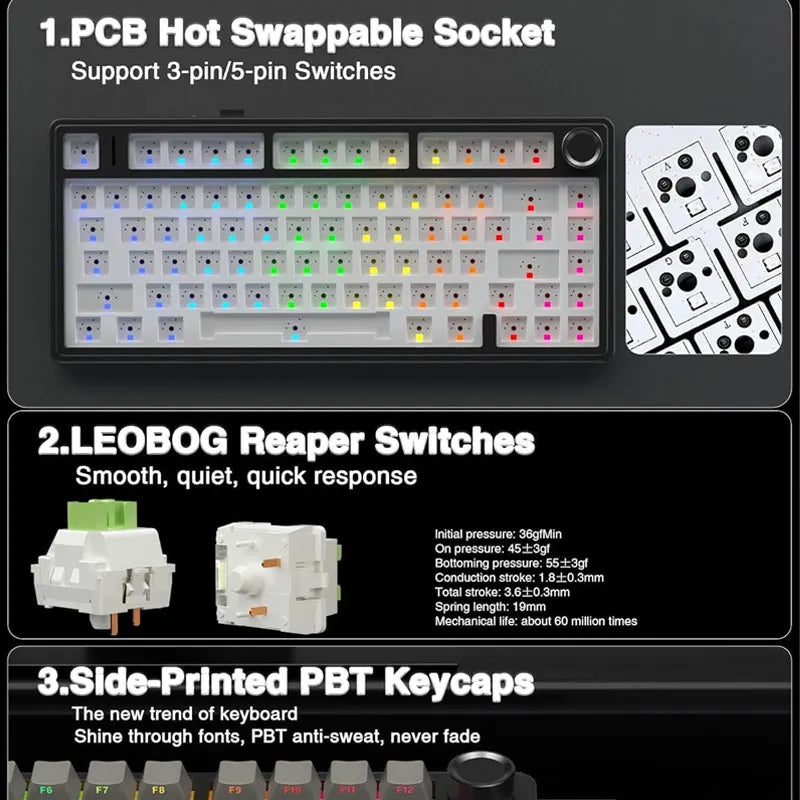 AULA F75 Gaming Mechanical Keyboard - 75% RGB Gasket Mount Hot-Swappable Keyboard with PBT Keycaps